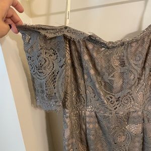 Off the shoulder grey cocktail dress